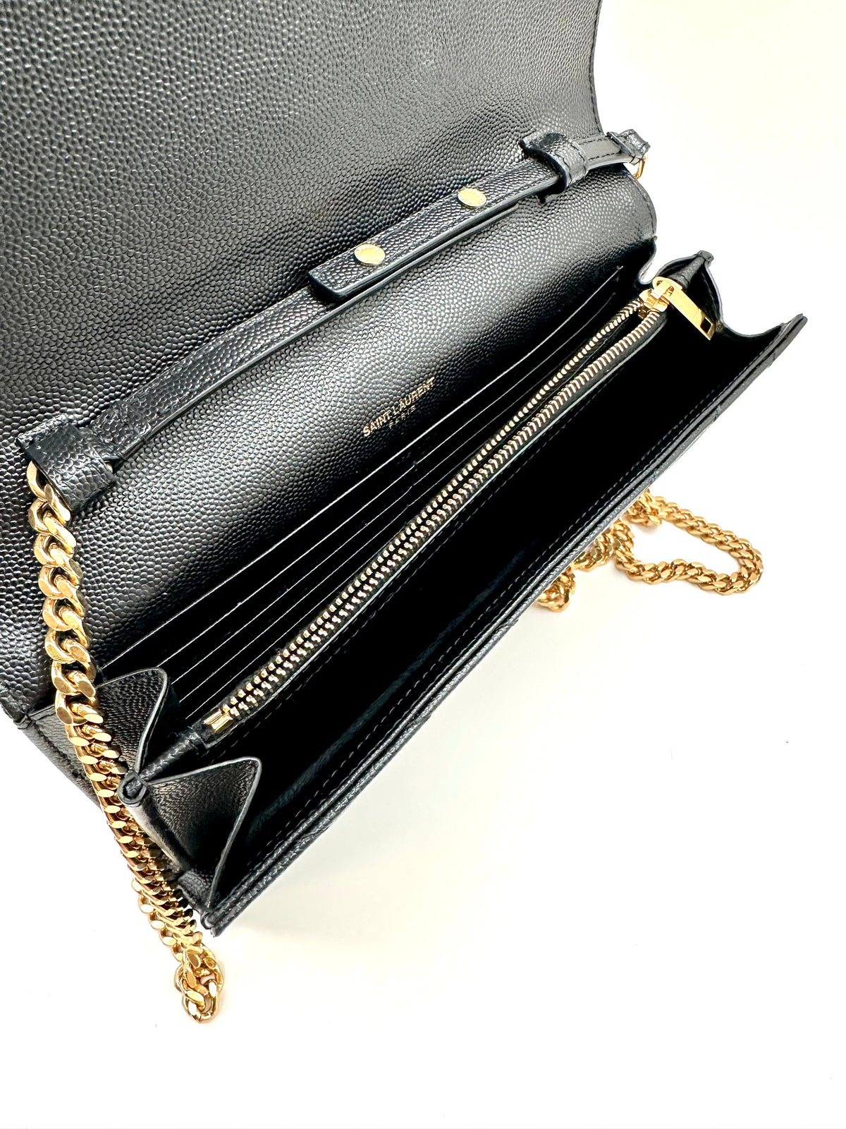 YSL Monogram Large Wallet on Chain in Grained Leather