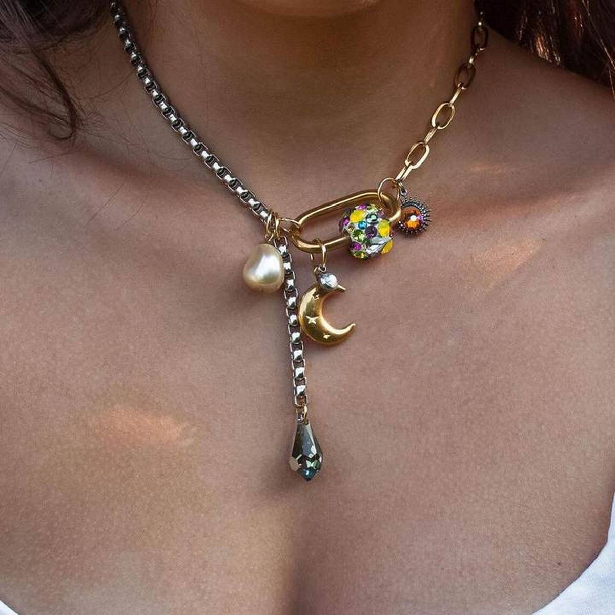 creative star and moon stitching necklace
