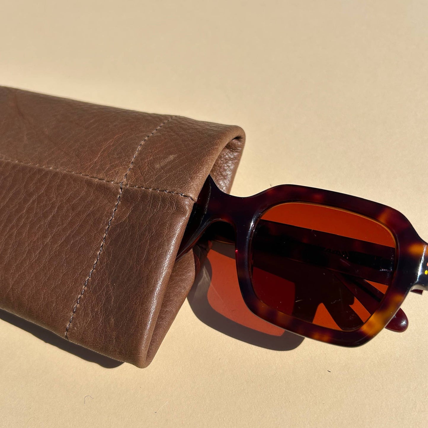 Sunglasses Case - Chartreuse Check Leather