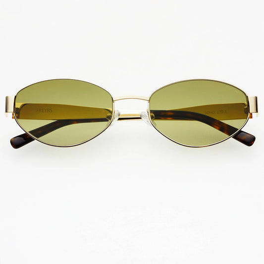 Soho Womens Oval Sunglasses Gold/Green