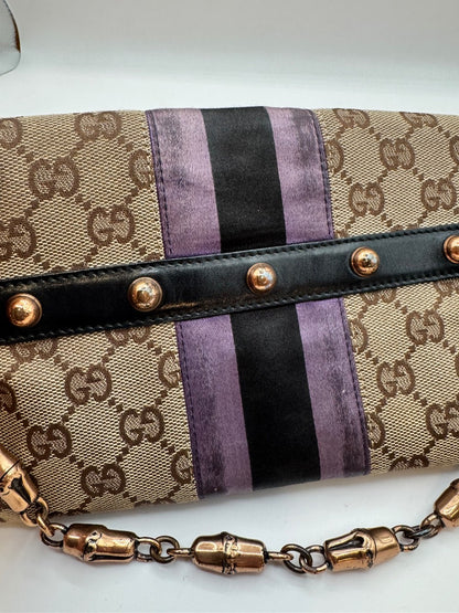 Gucci Supreme Horsebit Purple Satin Chain Clutch|2319