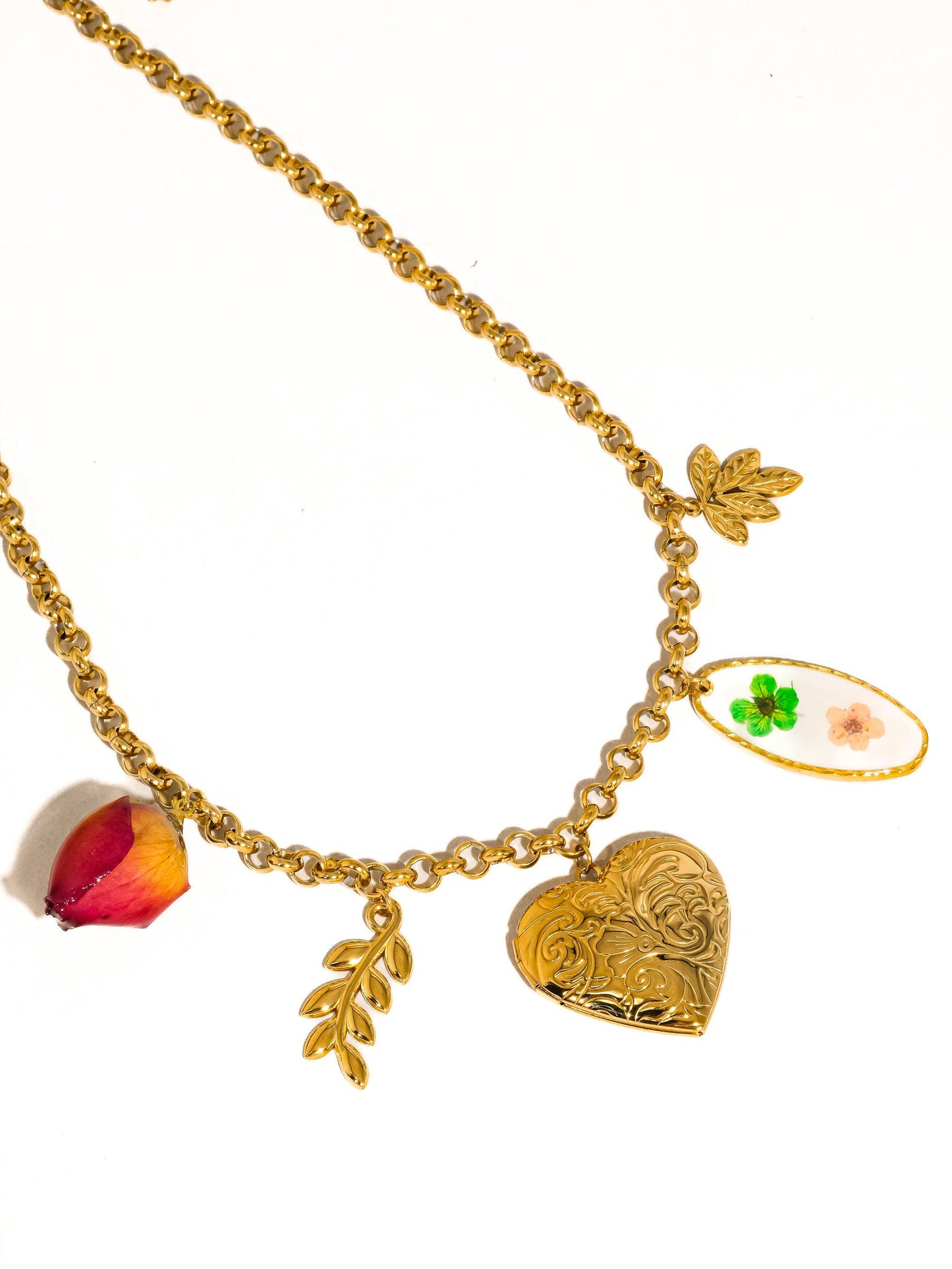 Lantana 18K Gold Non-Tarnish Vintage Locket Charm Necklace