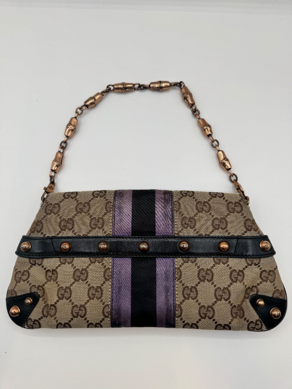 Gucci Supreme Horsebit Purple Satin Chain Clutch|2317