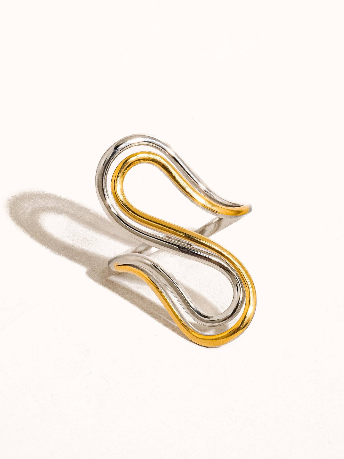 Gurvan 18K Non-Tarnish Abstract Two Tone Ring