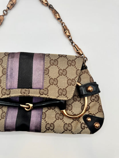 Gucci Supreme Horsebit Purple Satin Chain Clutch|2316