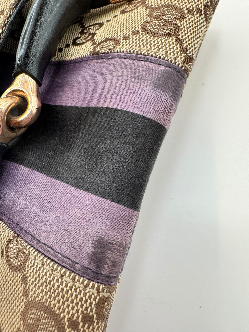 Gucci Supreme Horsebit Purple Satin Chain Clutch|2321