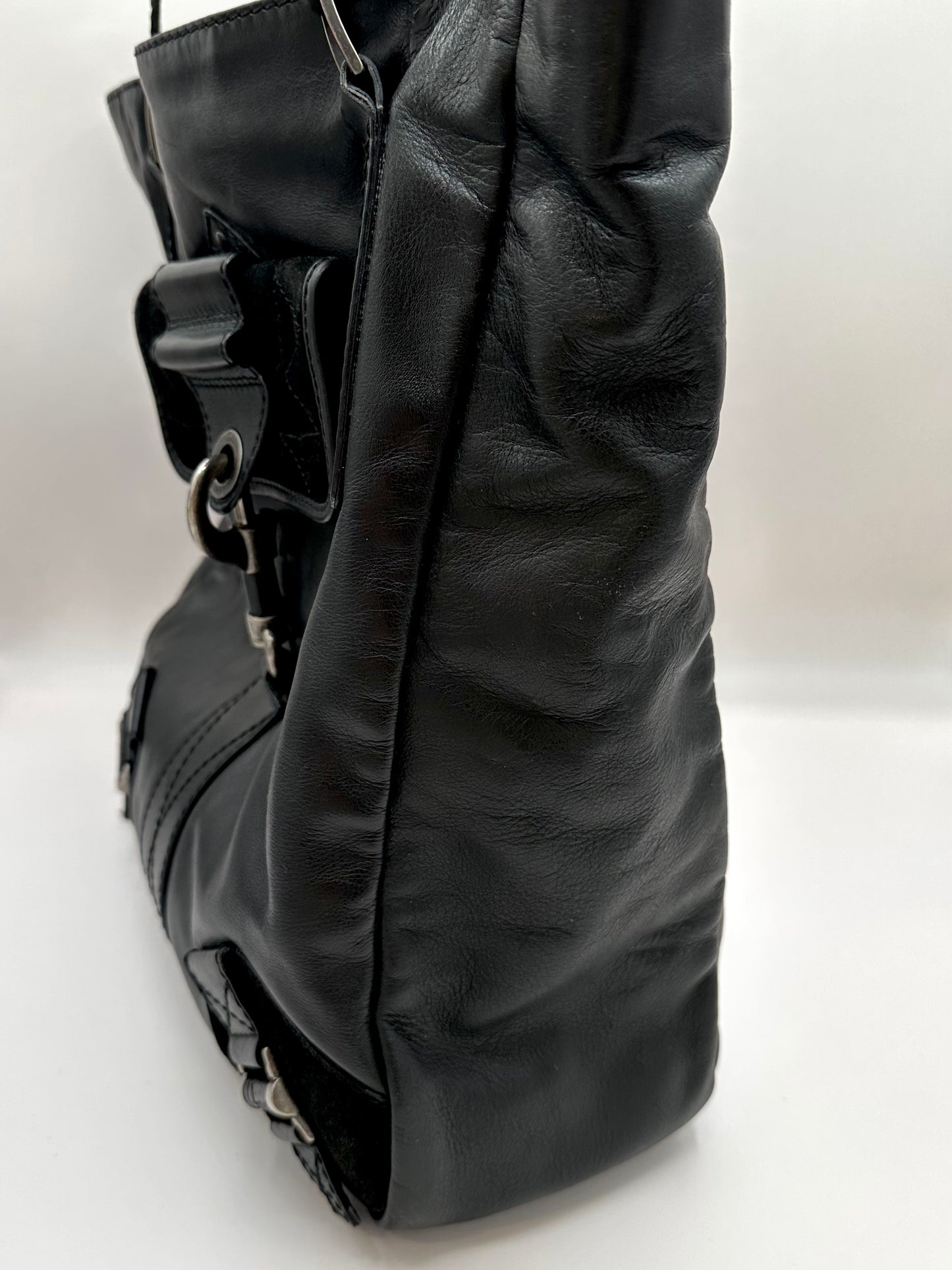Christian Dior Black Leather 'Rebelle' Tote Bag