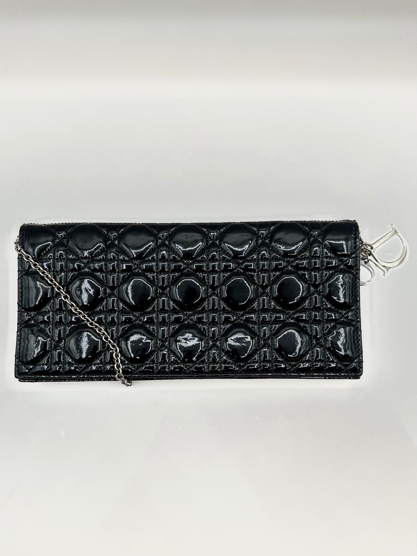 Dior Black Patent Cannage Leather 'Lady Dior' Chain Clutch