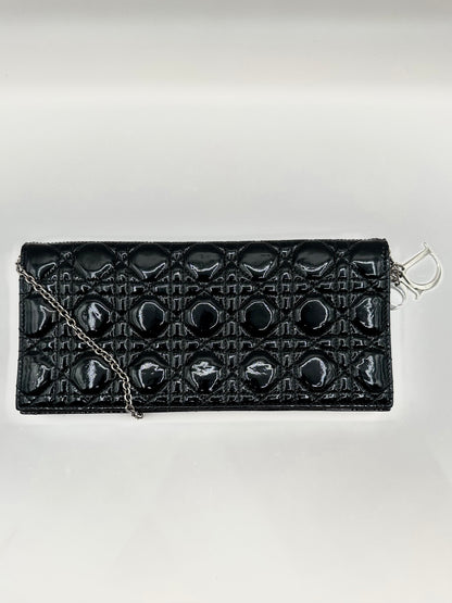 Dior Black Patent Cannage Leather 'Lady Dior' Chain Clutch