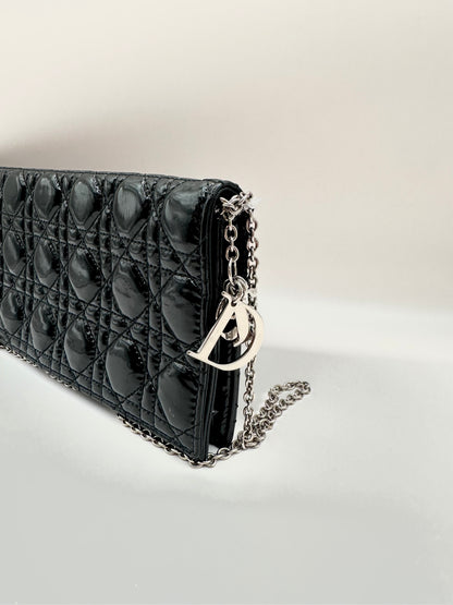 Dior Black Patent Cannage Leather 'Lady Dior' Chain Clutch