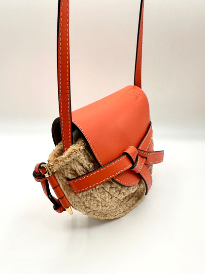 Loewe Orange Leather/Raffia 'Mini Gate' Bag