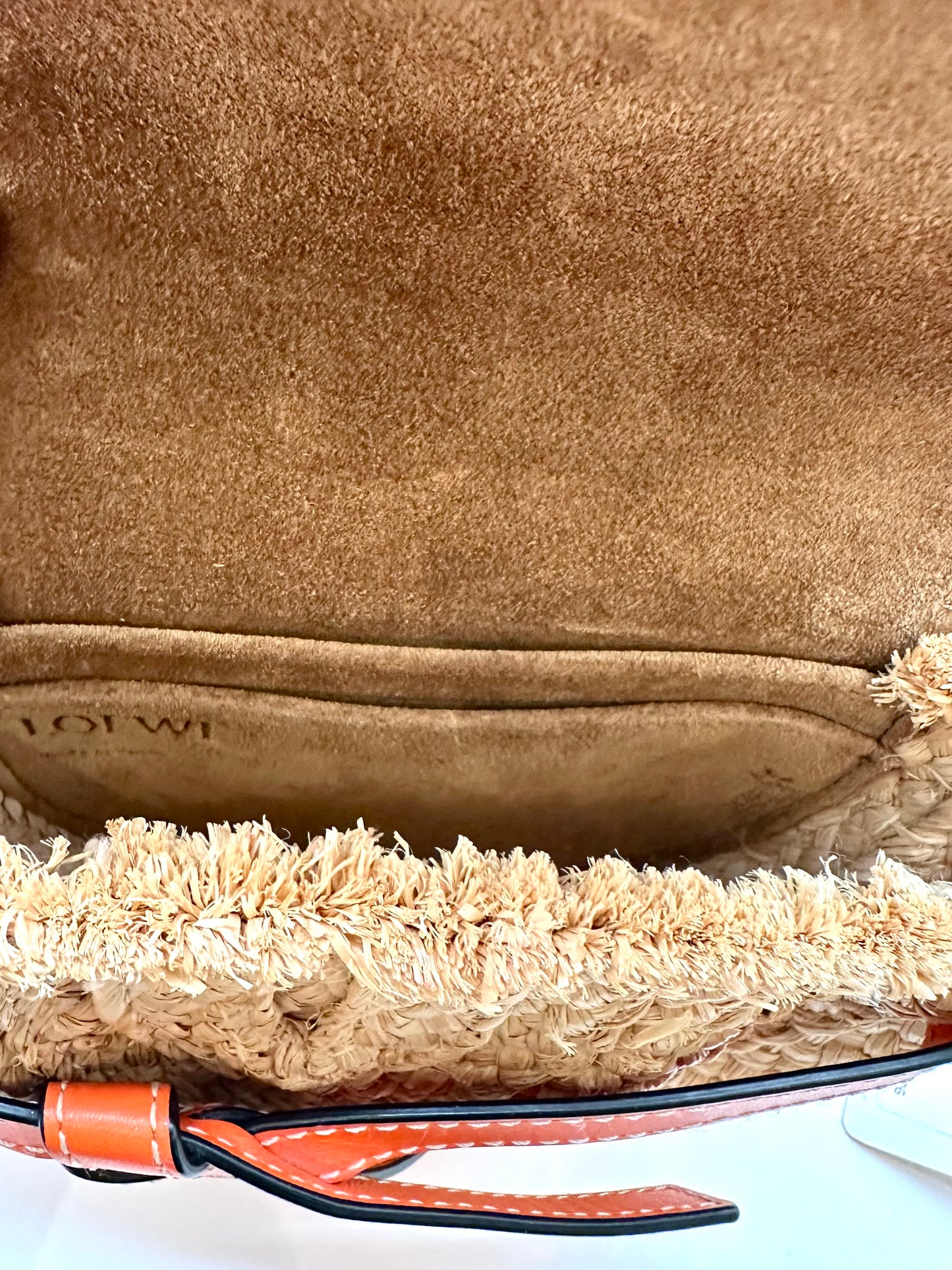 Loewe Orange Leather/Raffia 'Mini Gate' Bag
