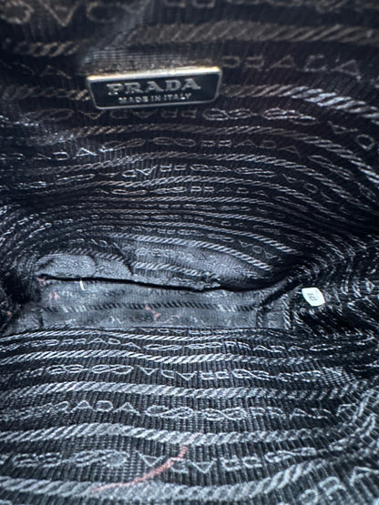 Prada Tessuto Nylon Black/Red 'Stampato' Rose Print Bucket Bag