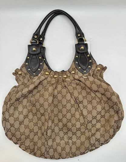 Gucci Tan GG Canvas Studded 'Pelham' Hobo Bag