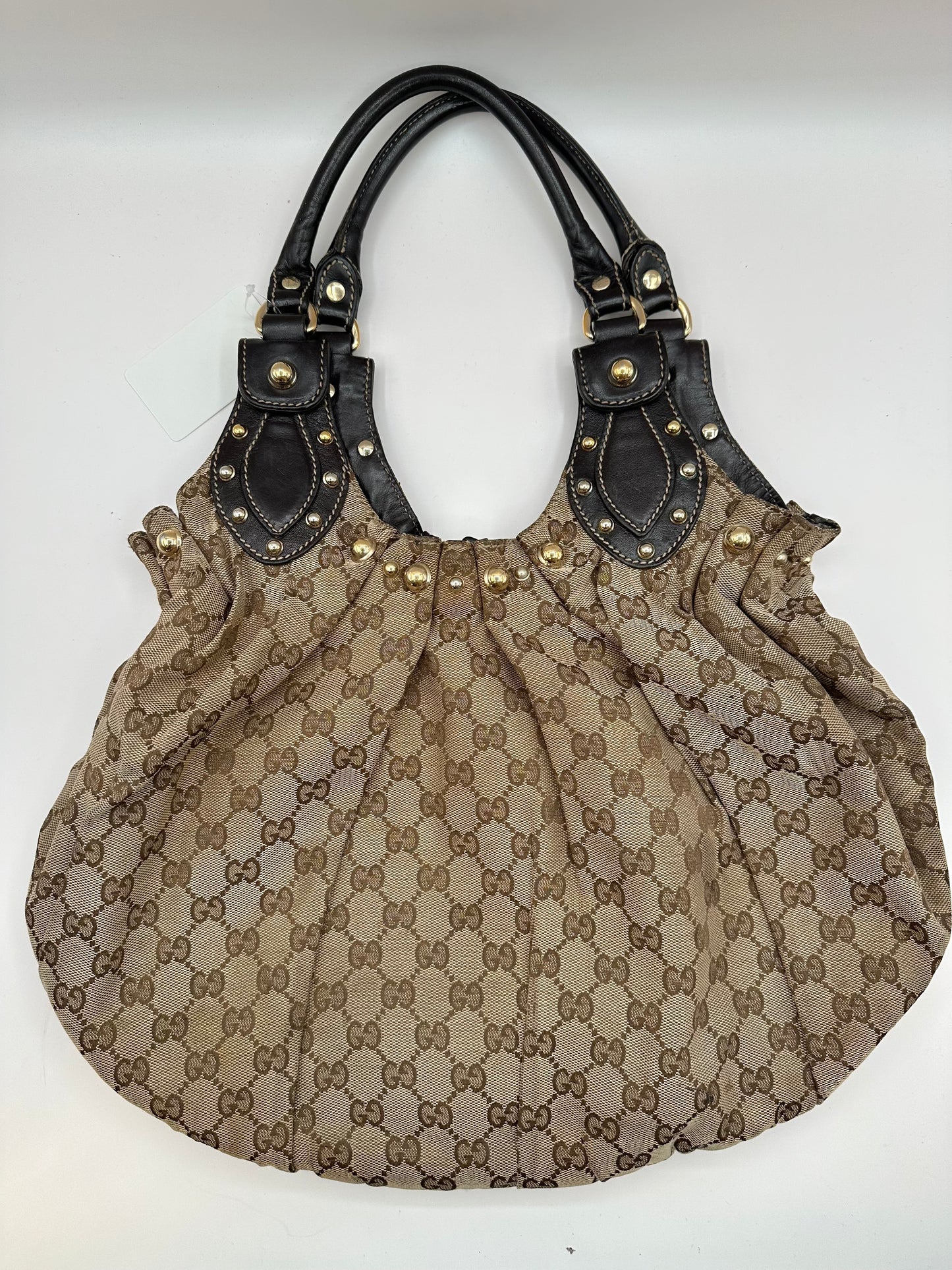 Gucci Tan GG Canvas Studded 'Pelham' Hobo Bag