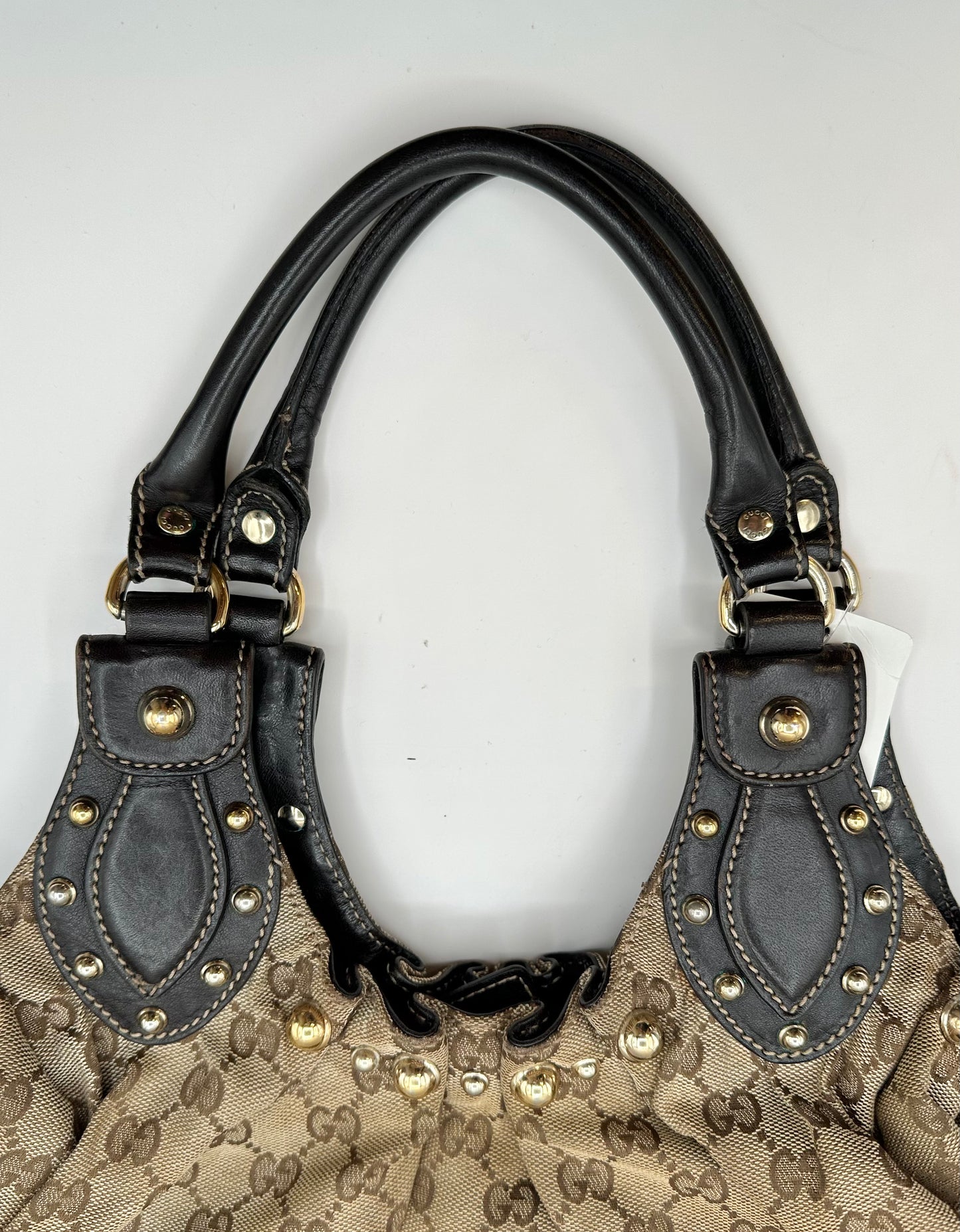Gucci Tan GG Canvas Studded 'Pelham' Hobo Bag