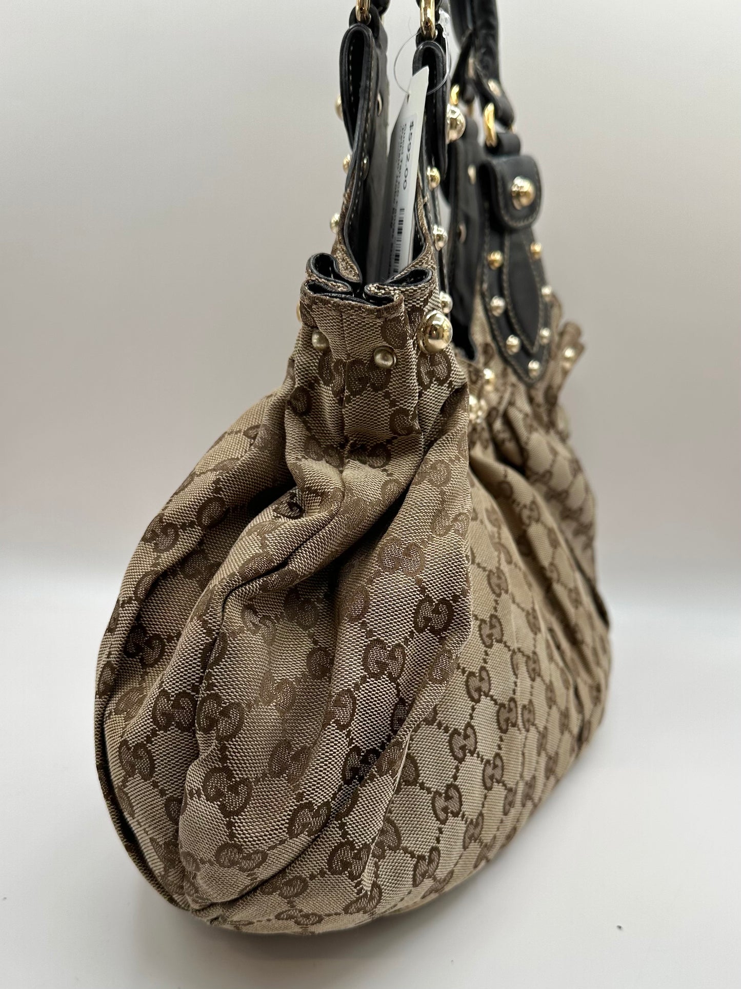Gucci Tan GG Canvas Studded 'Pelham' Hobo Bag