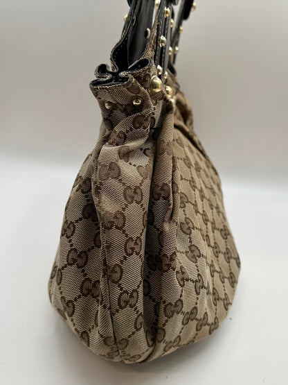 Gucci Tan GG Canvas Studded 'Pelham' Hobo Bag