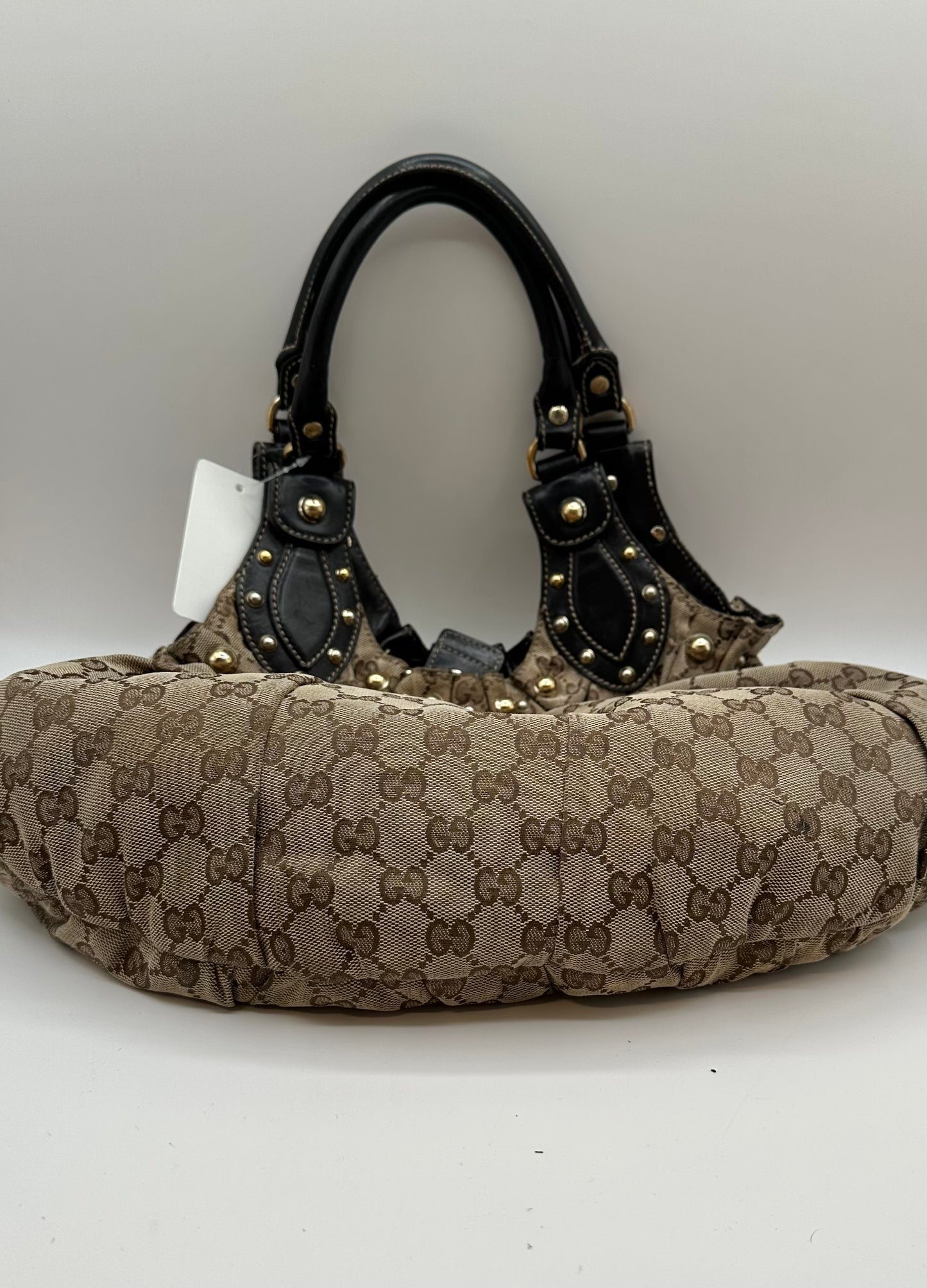 Gucci Tan GG Canvas Studded 'Pelham' Hobo Bag
