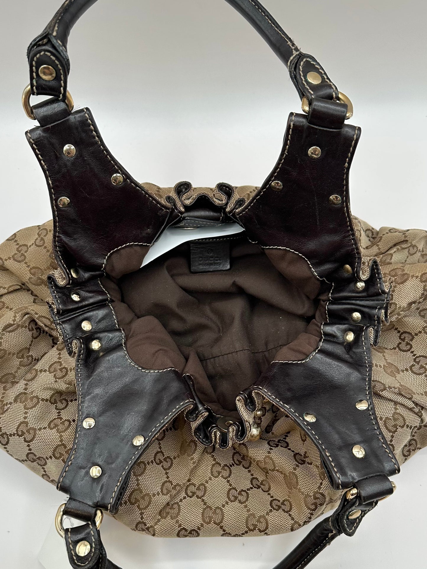 Gucci Tan GG Canvas Studded 'Pelham' Hobo Bag