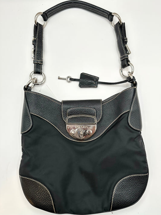 Prada Black Nylon/Leather Sound Lock Shoulder Bag