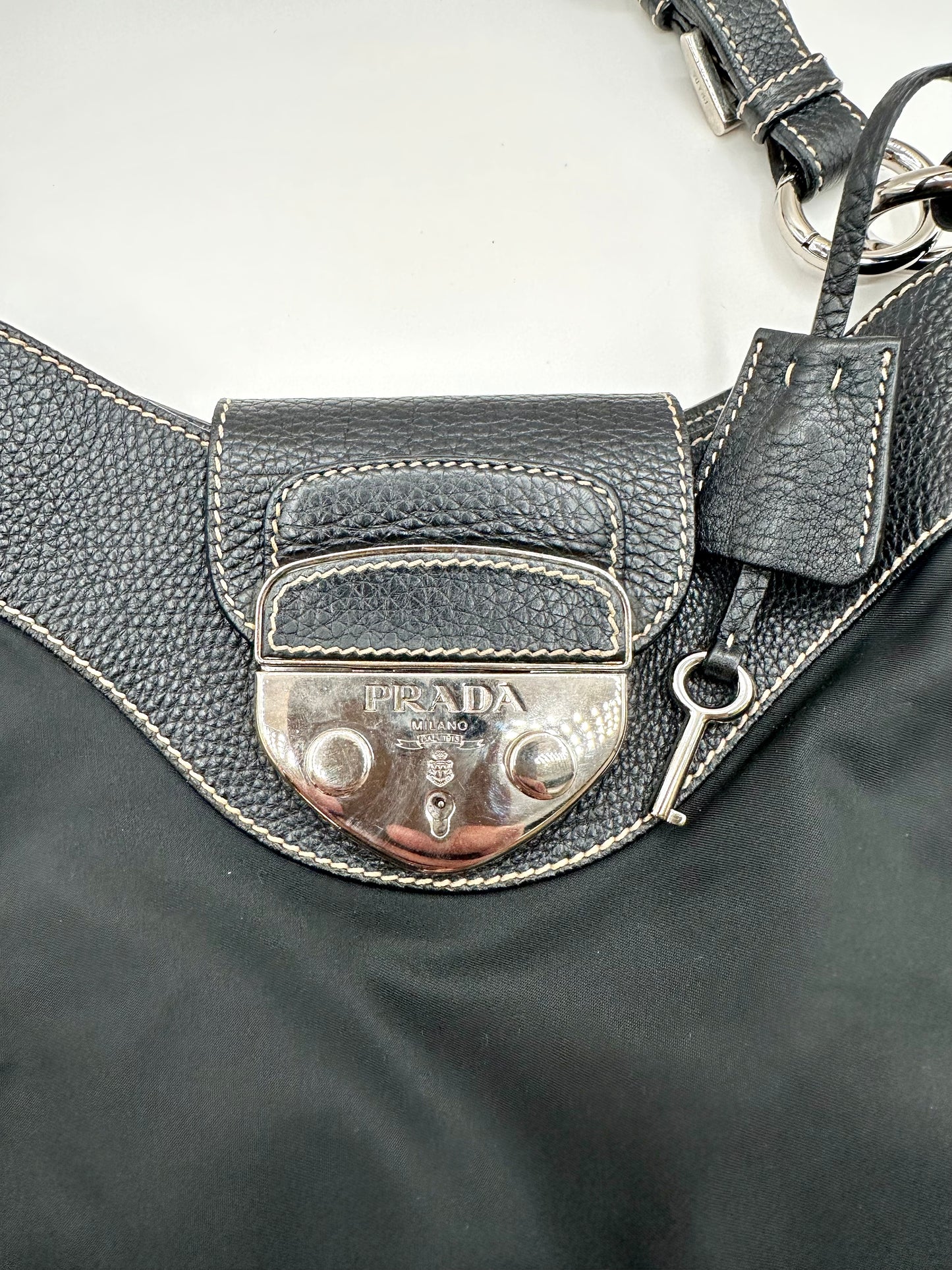 Prada Black Nylon/Leather Sound Lock Shoulder Bag
