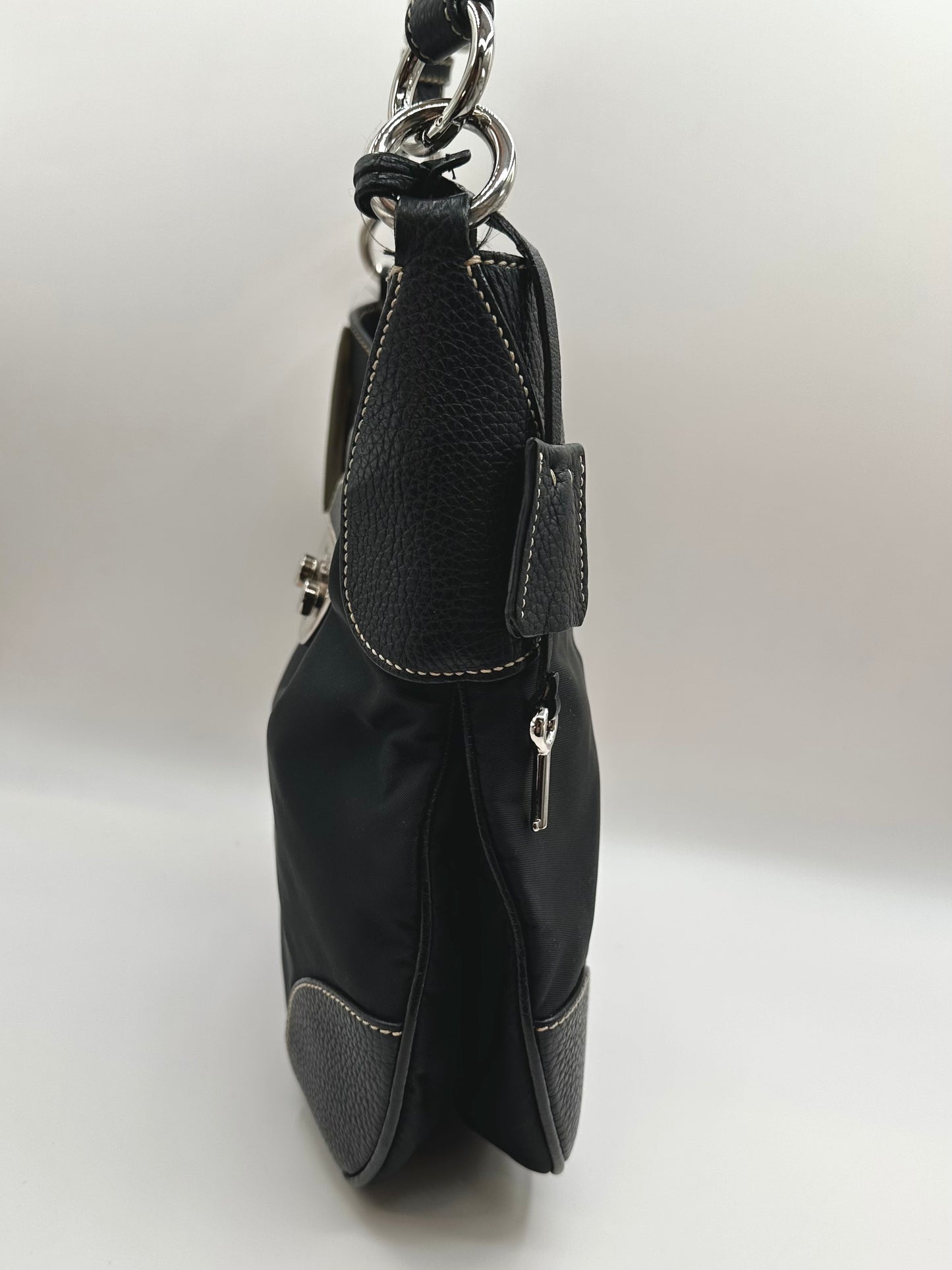 Prada Black Nylon/Leather Sound Lock Shoulder Bag