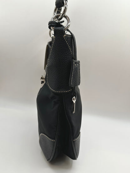 Prada Black Nylon/Leather Sound Lock Shoulder Bag