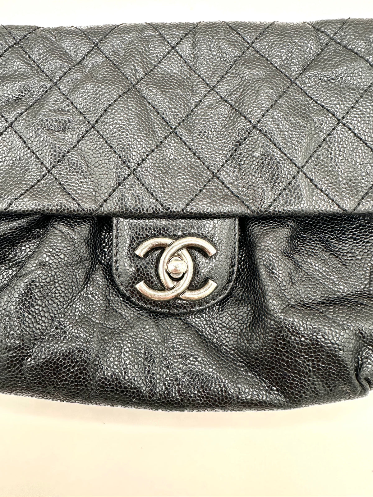 Chanel Elastic Flap Bag in Black Caviar Leather