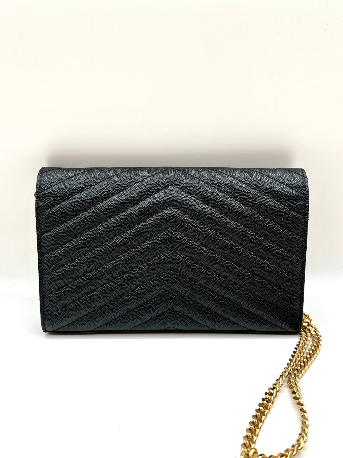 YSL Monogram Large Wallet on Chain in Grained Leather