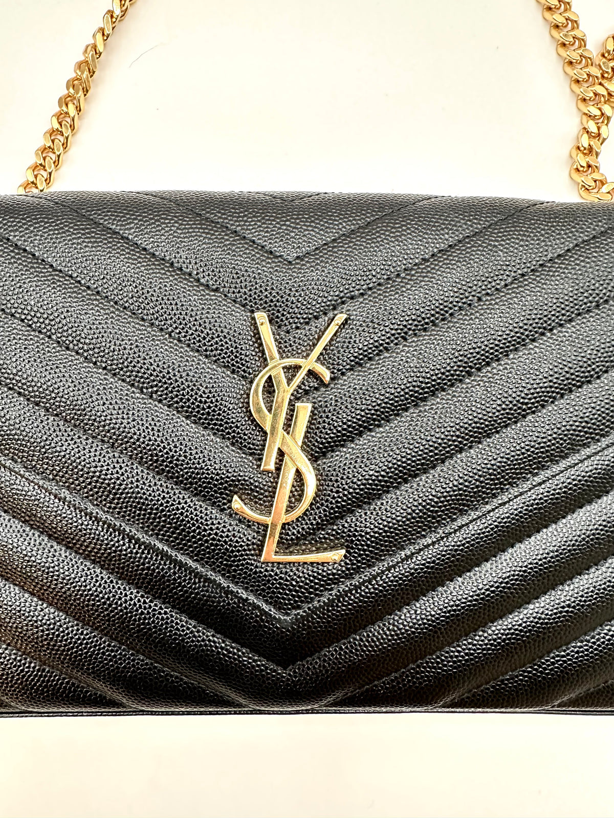 YSL Monogram Large Wallet on Chain in Grained Leather