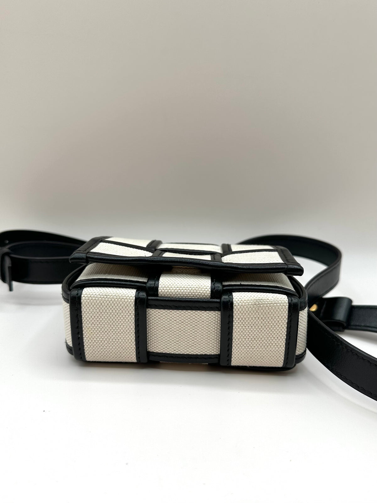 Bottega Veneta Cream/Black Canvas 'Mini Cassette' Bag