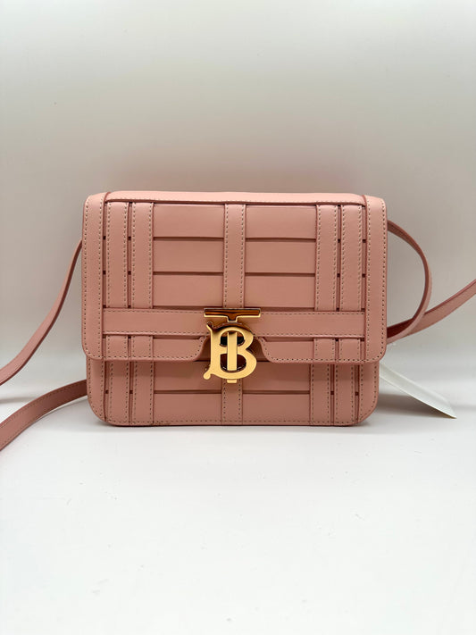 Burberry Light Pink TB Monogram Woven Calfskin Crossbody Bag