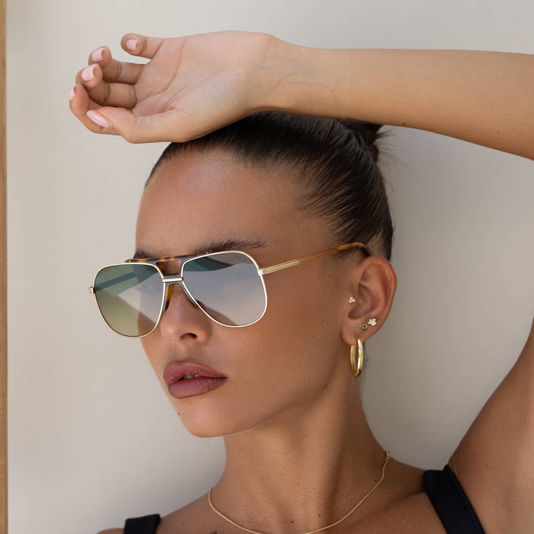 Logan ( NEW ) Acetate Aviator Unisex Sunglasses Gold/Fade Green