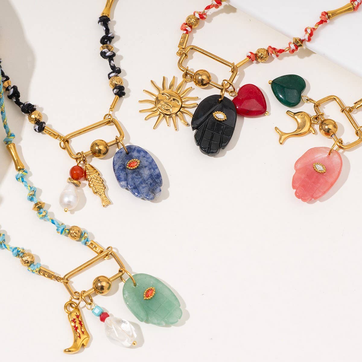 18K Eye Pendant Necklace with Natural Stone