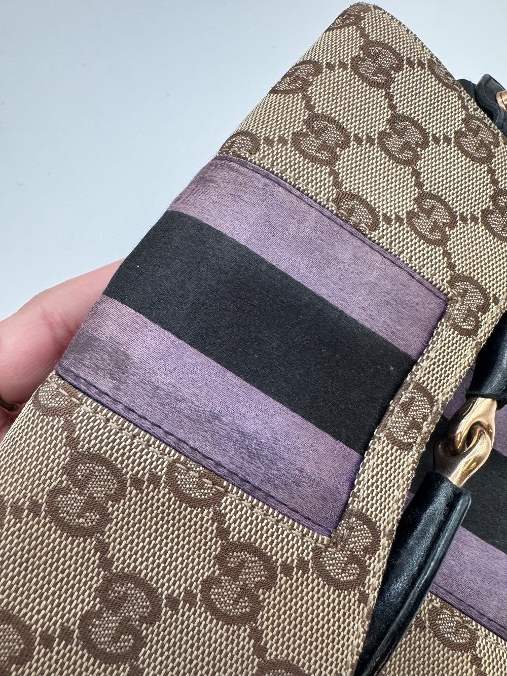 Gucci Supreme Horsebit Purple Satin Chain Clutch|2320