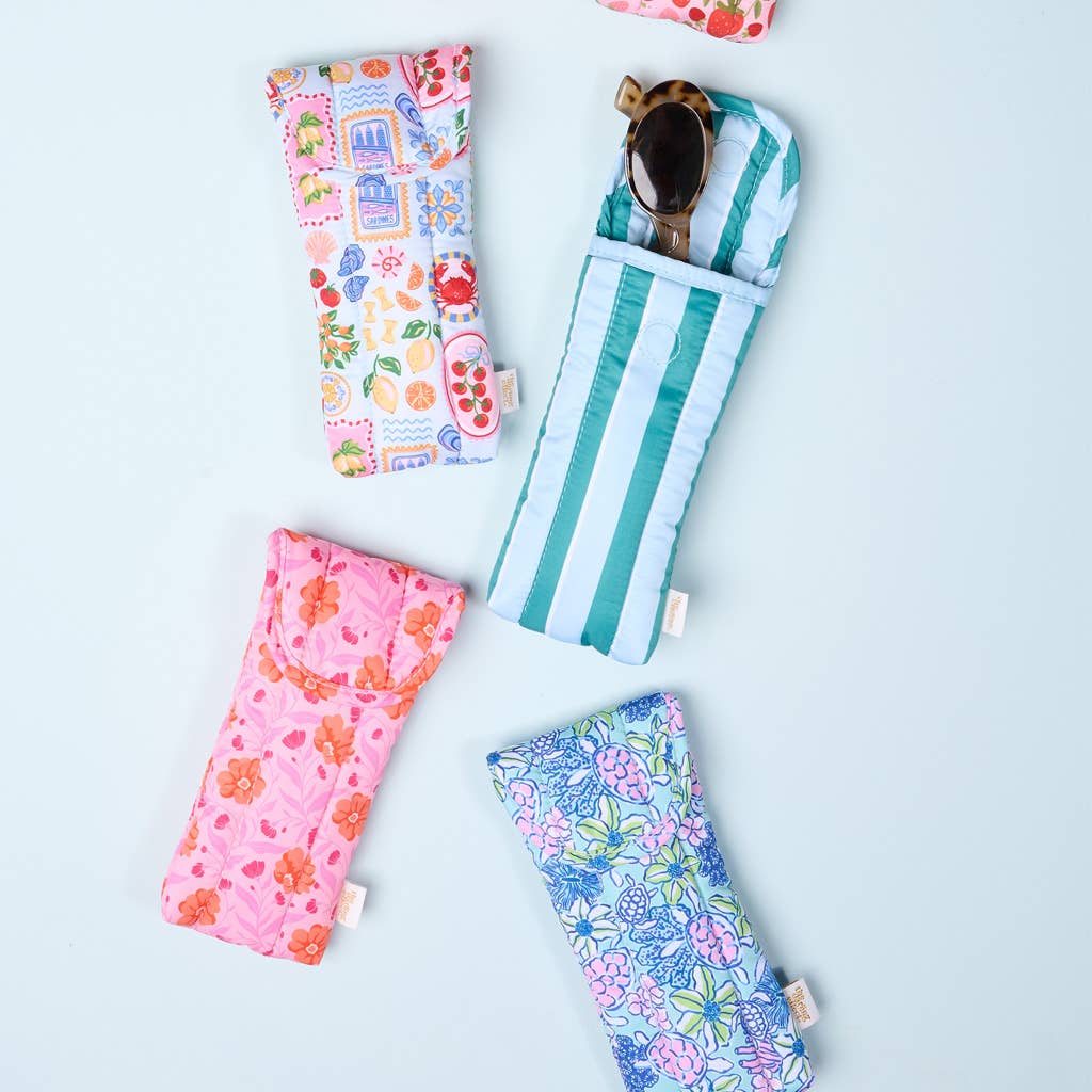 Puffy Sunglasses Case–Sicily Stripes Teal