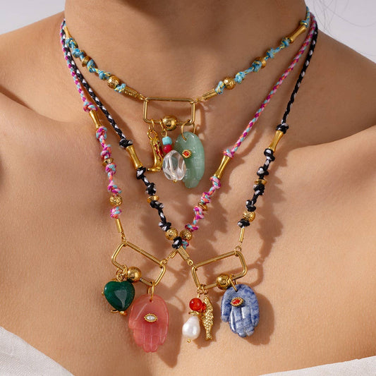 18K Eye Pendant Necklace with Natural Stone