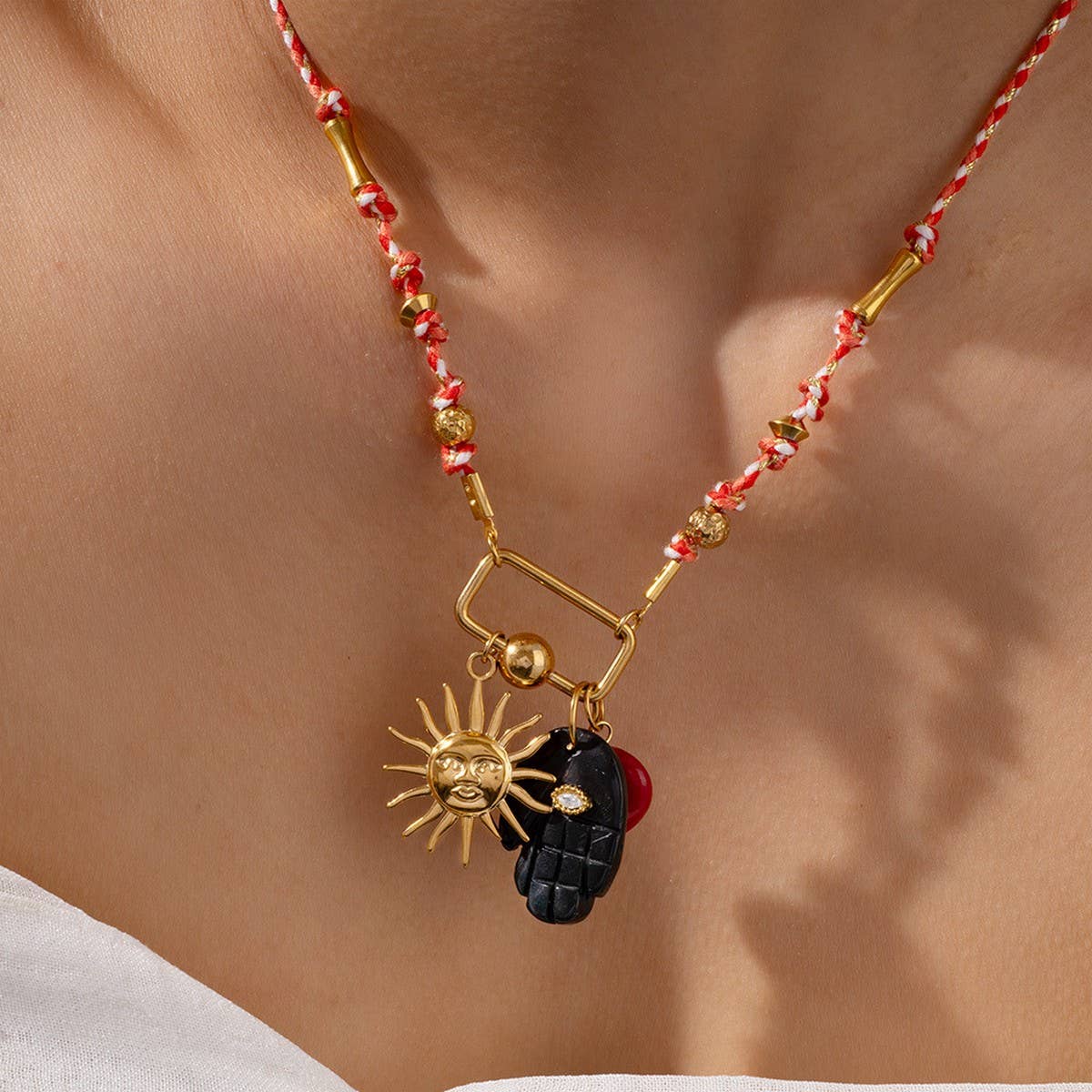 18K Eye Pendant Necklace with Natural Stone