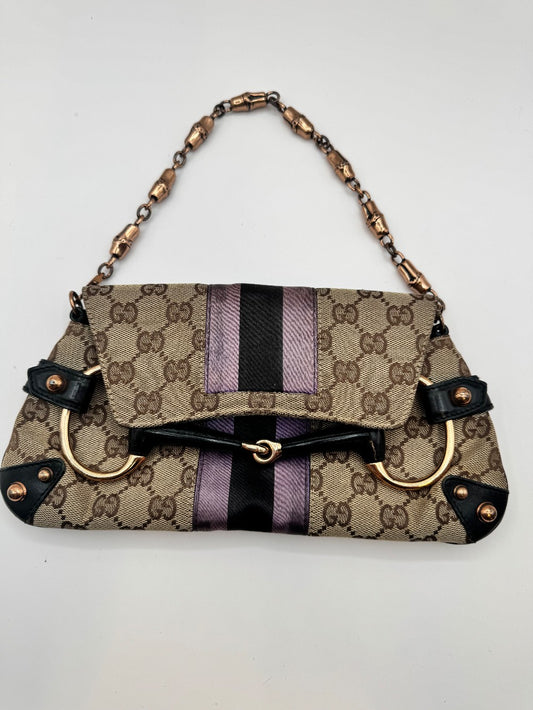 Gucci Supreme Horsebit Purple Satin Chain Clutch|2315